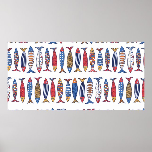 Cute fish. Kids background. Seamless pattern. Poster (Front)