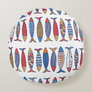 Cute fish. Kids background. Seamless pattern. Round Cushion