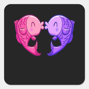 Cute Fish Kissing Heart Aquarium Aquarist Square Sticker