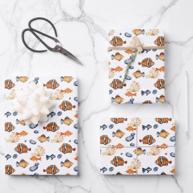 Cute fish lovers tiled pattern wrapping paper sheet (Front)