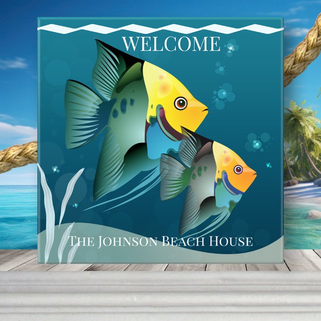 Cute Fish Ocean Beach House Ceramic Tile (Tile featuring an artistic design with two fishes. Beautiful for a beach house or coastal home)