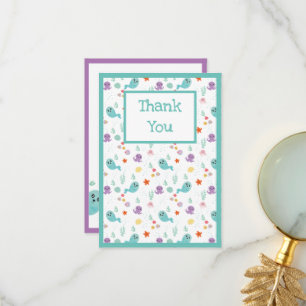 Cute Fish Octopus Mint Green Boy Girl Thank You Card