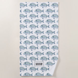 Cute Fish Pattern custom monogram beach towel