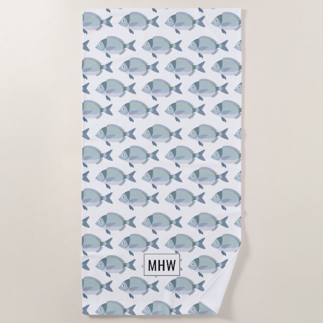 Cute Fish Pattern custom monogram beach towel (Front)