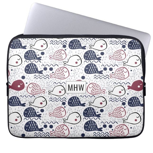 Cute Fish Pattern custom monogram laptop sleeves (Front)