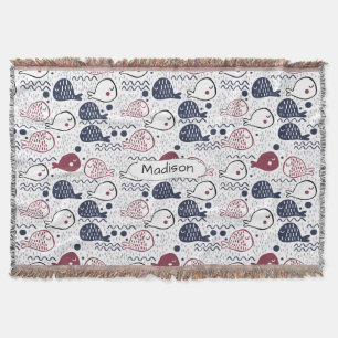 Cute Fish Pattern custom name throw blanket