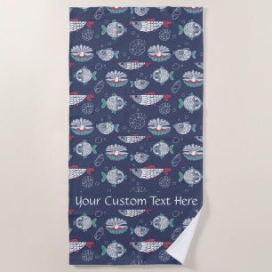 Cute Fish Pattern custom text beach towel