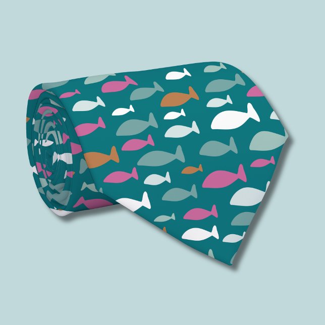 Cute fish pattern tie (Fish Shoal green tie)