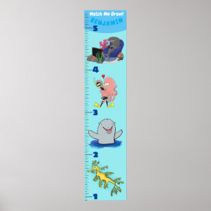 Cute fish sea creatures cartoon growth chart