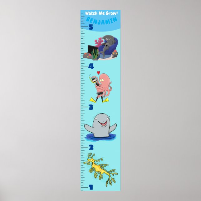 Cute fish sea creatures cartoon growth chart (Front)