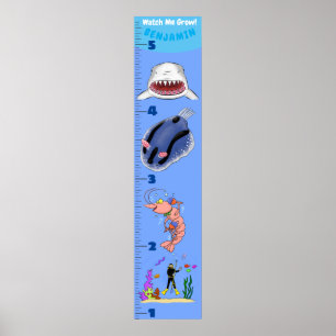 Cute fish sea creatures cartoon growth chart