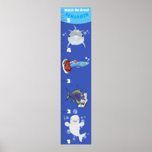 Cute fish sea creatures cartoon growth chart
