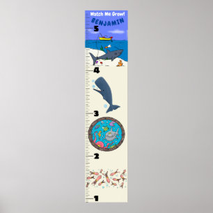 Cute fish sea creatures cartoon growth chart
