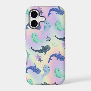 Cute Fish seal Ray Whale on gradient Rainbow