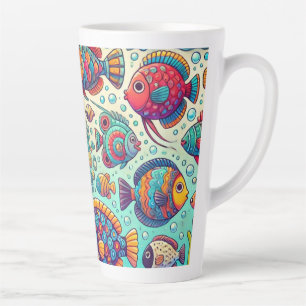 Cute Fish Splash Latte Cup Ocean Vibes Mug