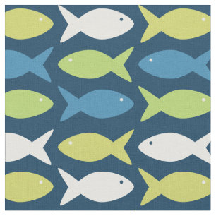 Cute Fish Under The Sea Nautical Blue Green Fabric