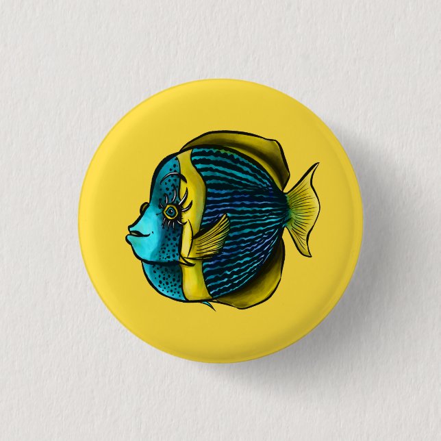 Cute Fish With Eyelashes Funny Angelfish Yellow 3 Cm Round Badge (Front)