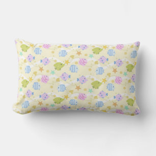 Cute Fishes Pastel Yellow Lumbar Cushion