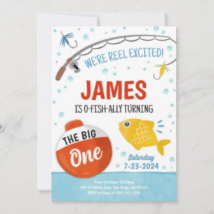 Cute Fishing 1st Birthday Party Invitation
