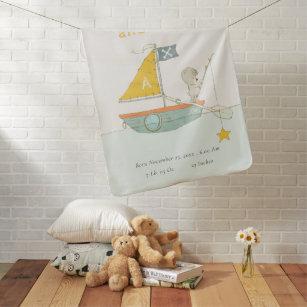 Cute Fishing Bear Sailboat Kids Monogram Baby Stat Baby Blanket