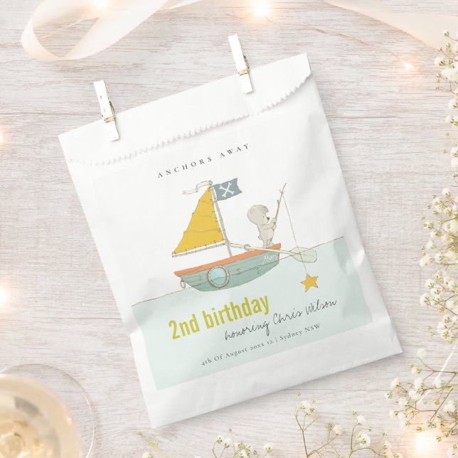 Cute Fishing Bear Star Sailboat Any Age Birthday Favour Bag (Clipped)