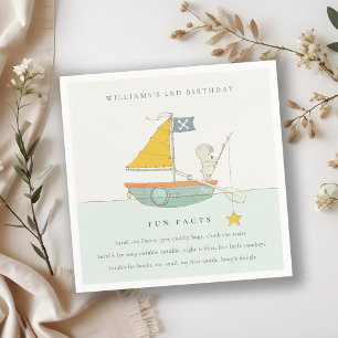 Cute Fishing Bear Star Sailboat Fun Facts Birthday Napkin