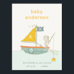 Cute Fishing Bear Star Sailboat Kids Monogram Baby Poster<br><div class="desc">For any further customisation or any other matching items,  please feel free to contact me at yellowfebstudio@gmail.com</div>