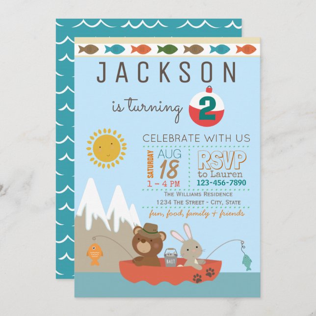 Cute Fishing Birthday Party Invitations (Front/Back)