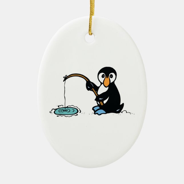 cute fishing penguin ceramic ornament (Front)