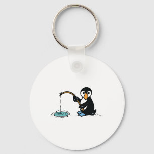cute fishing penguin key ring