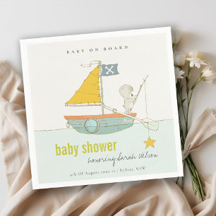 Cute Fishing Teddy Bear Star Sailboat Baby Shower Napkin