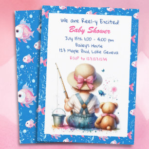 Cute Fishing Themed Girl's Baby Shower Invitation