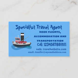 Cute fishing trawler boat cartoon illustration business card