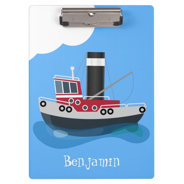 Cute fishing trawler boat cartoon illustration clipboard (Front)