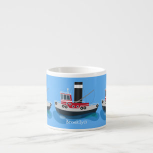 Cute fishing trawler boat cartoon illustration espresso cup