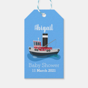 Cute fishing trawler boat cartoon illustration gift tags
