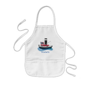 Cute fishing trawler boat cartoon illustration kids apron