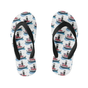Cute fishing trawler boat cartoon illustration kid's thongs