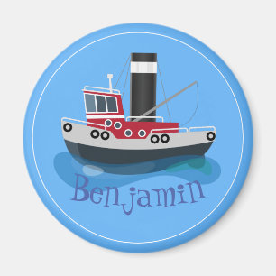 Cute fishing trawler boat cartoon illustration magnet