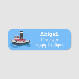 Cute fishing trawler boat cartoon illustration name tag