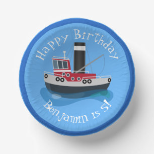 Cute fishing trawler boat cartoon illustration paper plate