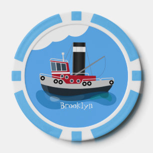 Cute fishing trawler boat cartoon illustration poker chips