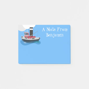 Cute fishing trawler boat cartoon illustration post-it notes