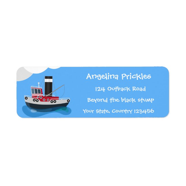 Cute fishing trawler boat cartoon illustration return address label (Front)