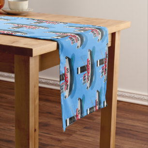 Cute fishing trawler boat cartoon illustration short table runner