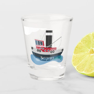 Cute fishing trawler boat cartoon illustration  shot glass