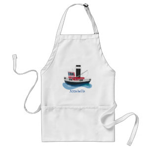 Cute fishing trawler boat cartoon illustration standard apron