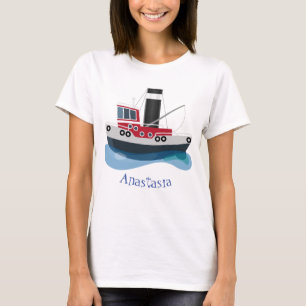 Cute fishing trawler boat cartoon illustration T-Shirt