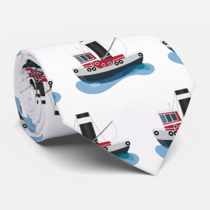 Cute fishing trawler boat cartoon illustration tie