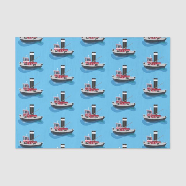 Cute fishing trawler boat cartoon illustration tissue paper (Front)